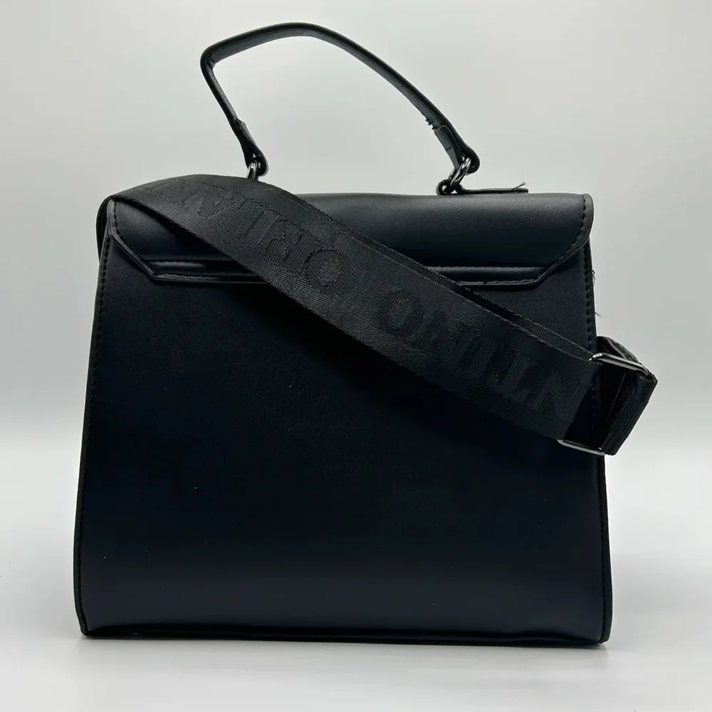 Valentino Orlandi Black Satchel w/shoulder Strap, Gunmetal Studs, & Pouch
